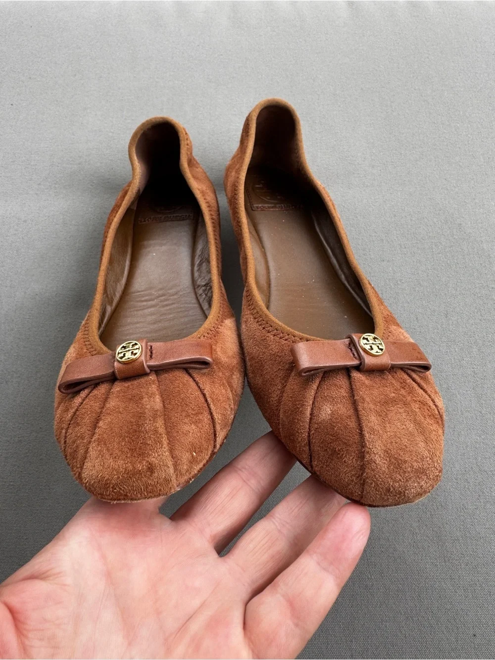 Tory Burch Ally Soho Lux Suede Ballet Flat Wild Almond 260 Size 8 M